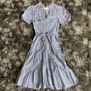 Monteau Los Angeles A-Line Dress Blue and White Stripes XS